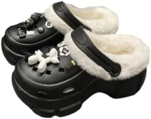 Solid Color Thermal Lined Clogs, Slip On Soft Sole Platform Non-Slip Fuzzy Shoes, Winter Plush Closed Toe Shoes