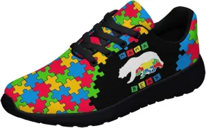 Sonzj-II Autism Shoes Women Men Lightweight Breathable Running Sneaker Autism Awareness Puzzle Pattern Tennis Walking Gym Shoes