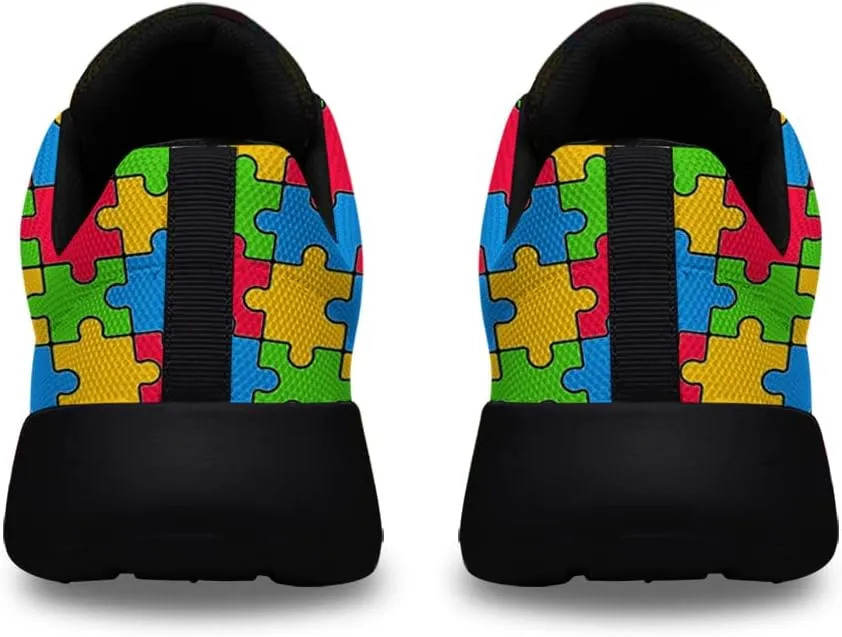 Sonzj-II Autism Shoes Women Men Lightweight Breathable Running Sneaker Autism Awareness Puzzle Pattern Tennis Walking Gym Shoes