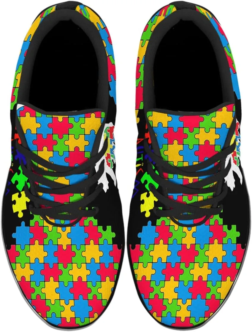 Sonzj-II Autism Shoes Women Men Lightweight Breathable Running Sneaker Autism Awareness Puzzle Pattern Tennis Walking Gym Shoes