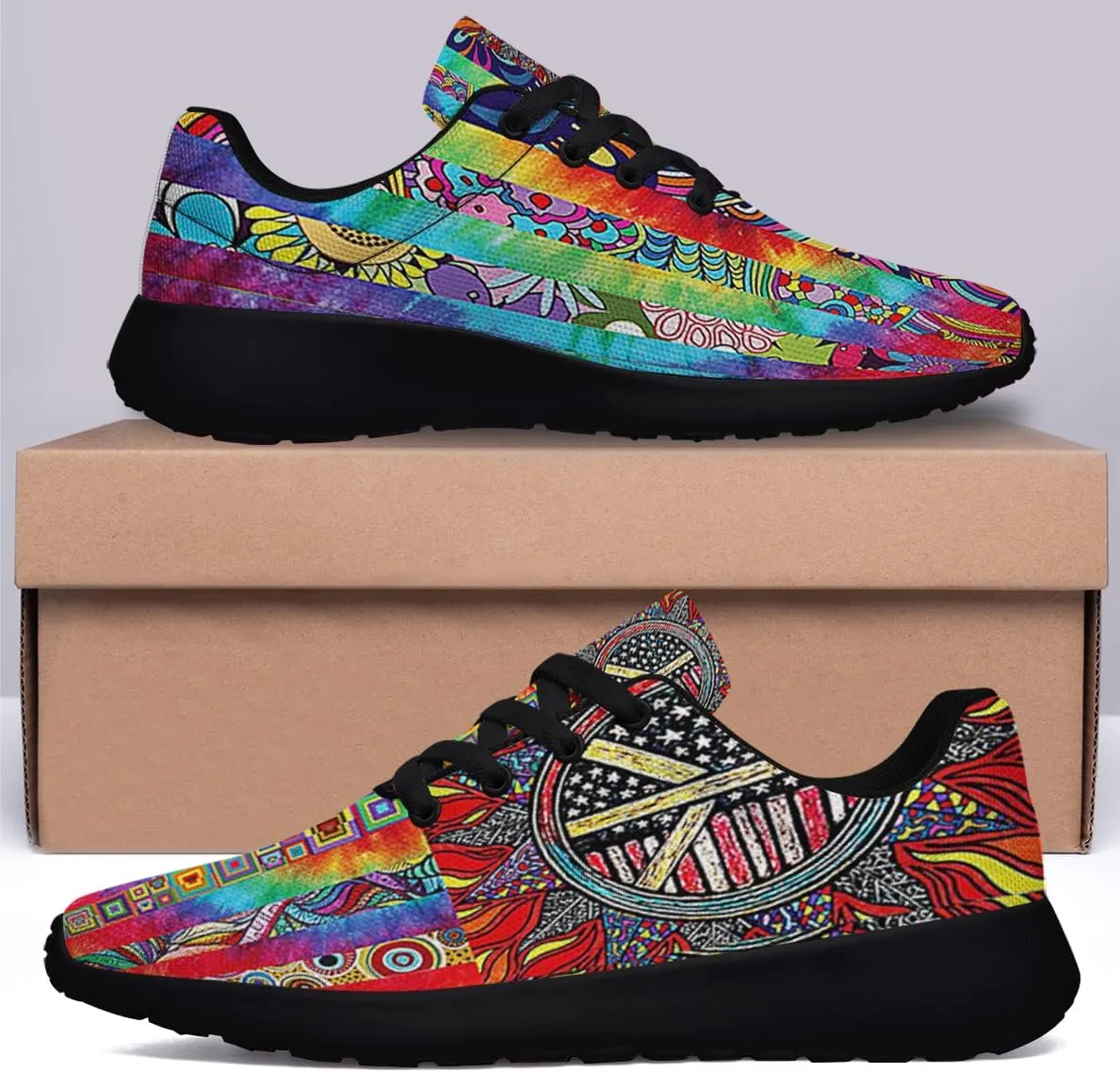 Sonzj-II Peace Hippie Printed Men Women Running Walking Shoes Lightweight Breathable Fashion Sneakers