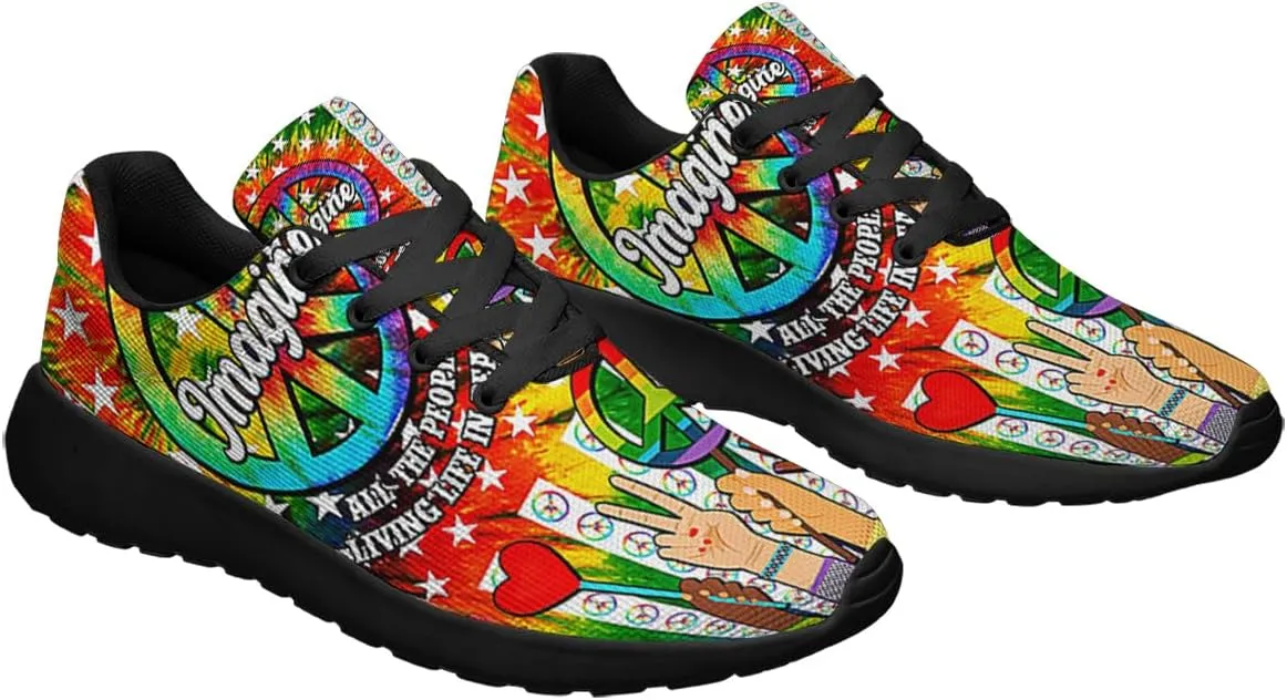 Sonzj-II Peace Hippie Printed Men Women Running Walking Shoes Lightweight Breathable Fashion Sneakers