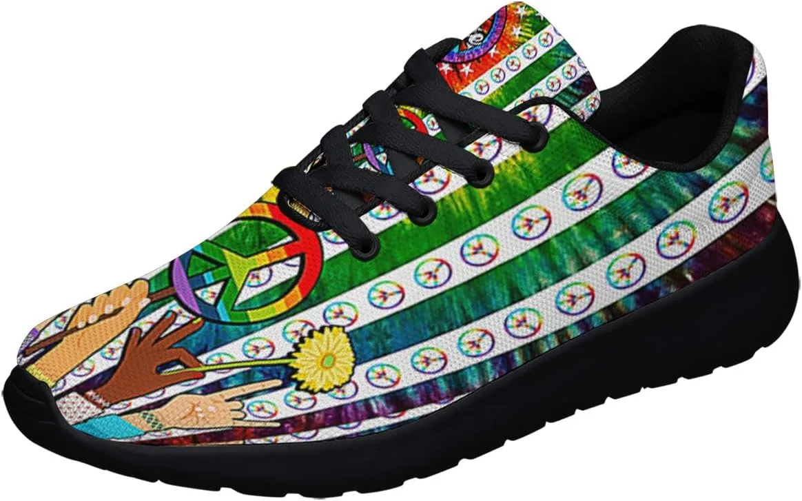 Sonzj-II Peace Hippie Printed Men Women Running Walking Shoes Lightweight Breathable Fashion Sneakers