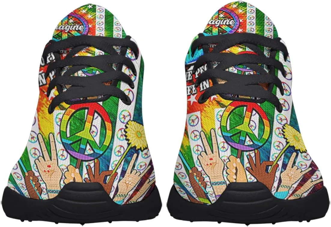 Sonzj-II Peace Hippie Printed Men Women Running Walking Shoes Lightweight Breathable Fashion Sneakers