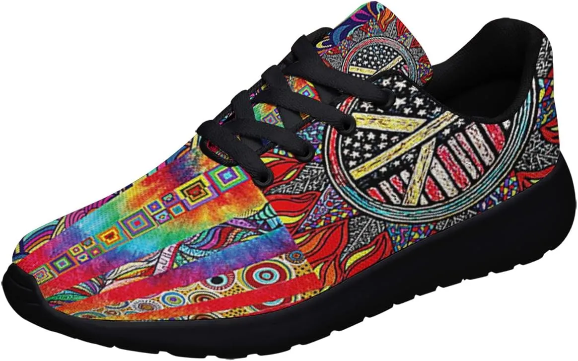 Sonzj-II Peace Hippie Printed Men Women Running Walking Shoes Lightweight Breathable Fashion Sneakers