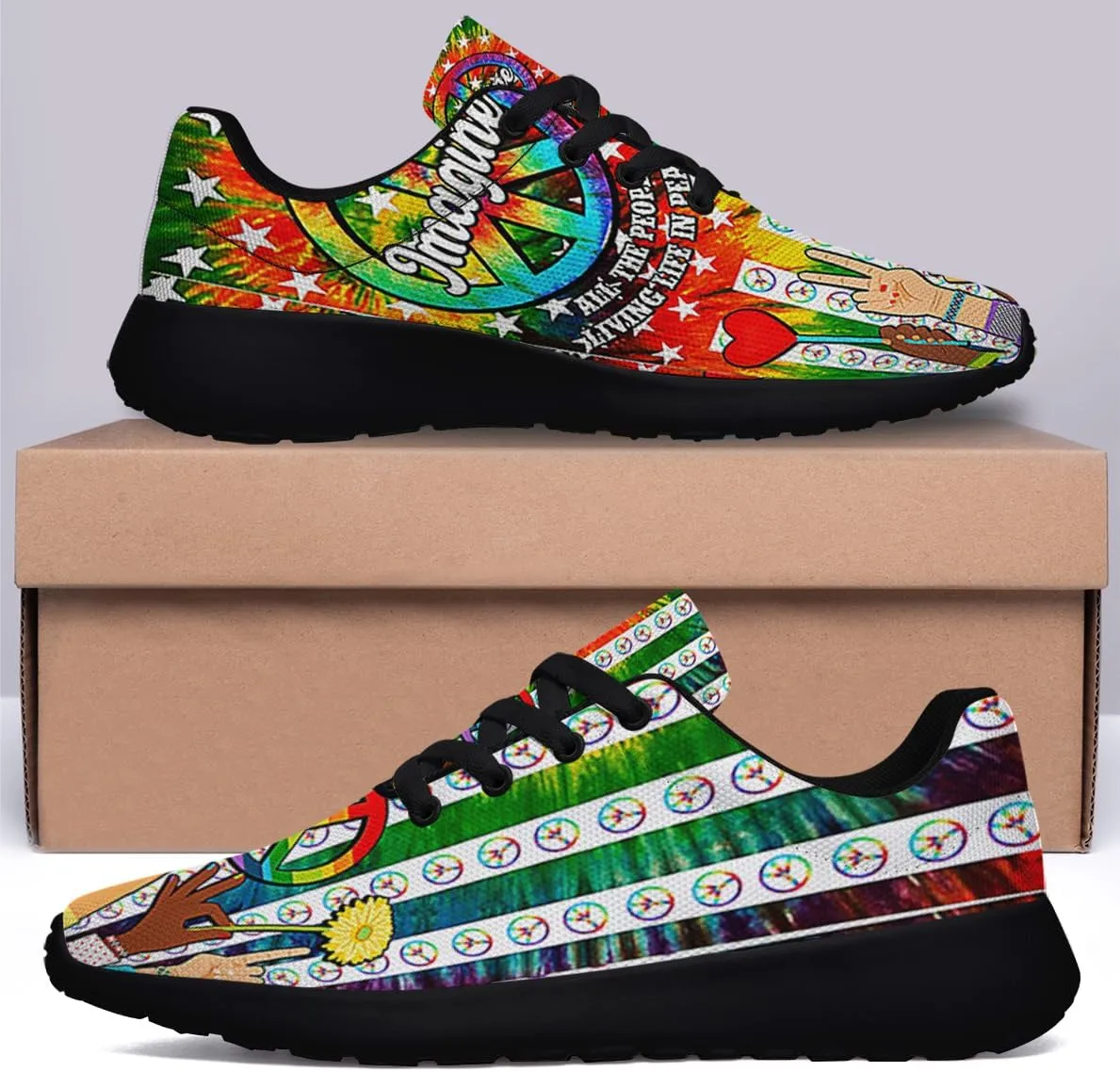 Sonzj-II Peace Hippie Printed Men Women Running Walking Shoes Lightweight Breathable Fashion Sneakers