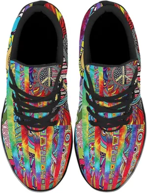 Sonzj-II Peace Hippie Printed Men Women Running Walking Shoes Lightweight Breathable Fashion Sneakers