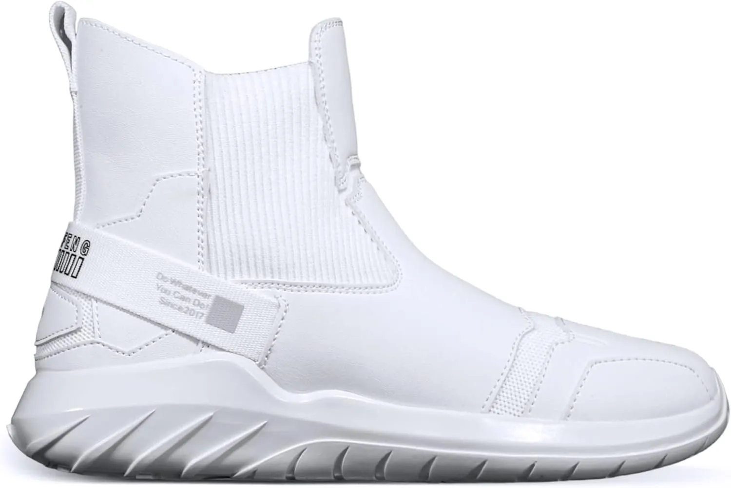 Soulsfeng Fashion High Top Sneakers Reflective Shoes Leather Splicing Lightweight Non Slip Walking Shoes