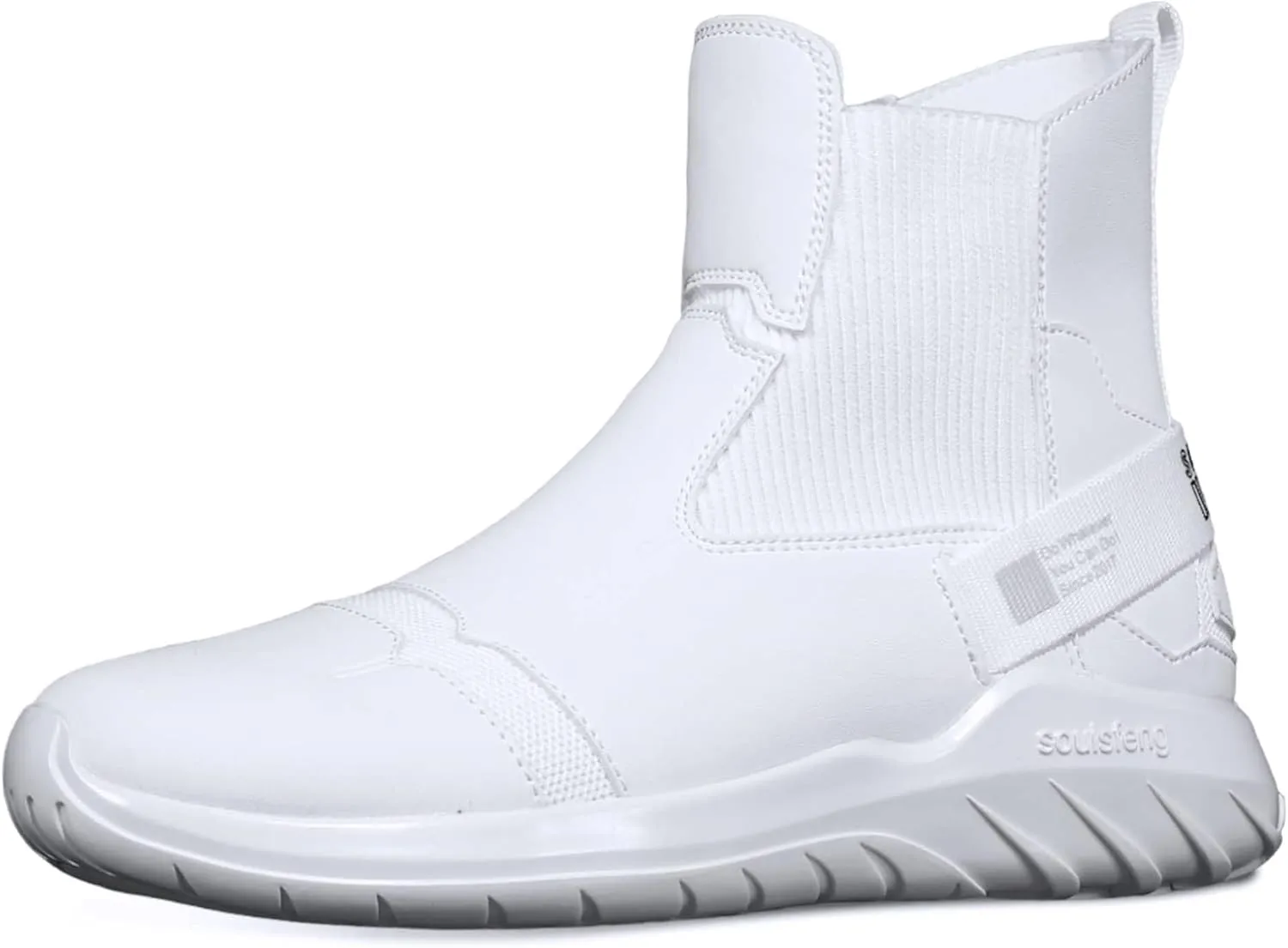 Soulsfeng Fashion High Top Sneakers Reflective Shoes Leather Splicing Lightweight Non Slip Walking Shoes