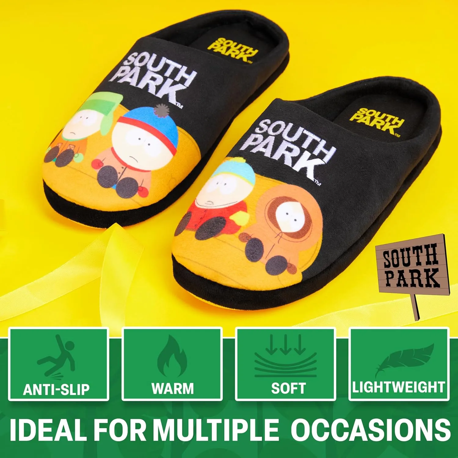 South Park Men’s Mule Slippers, Non Slip Cosy House Shoes - Funny Gifts for Men