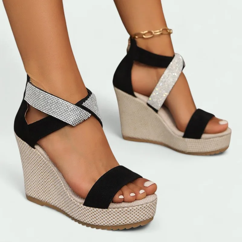 Strazoro | Wedge Sandals with Rhinestones and Cross Strap for (Women)