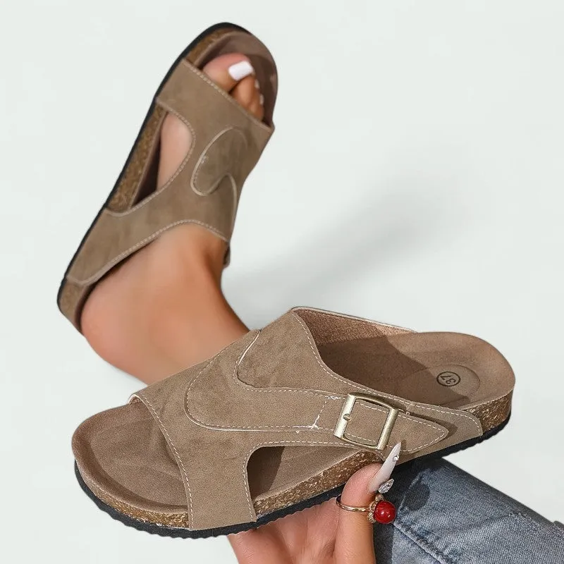 Strazoro | Women's Slip-On Sandals Cork Footbed Adjustable Strap