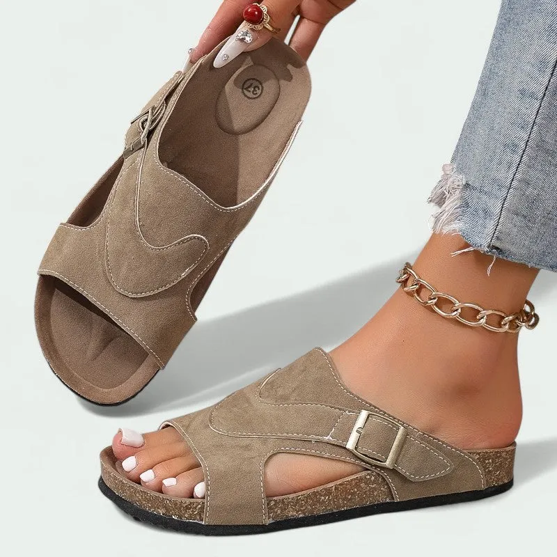 Strazoro | Women's Slip-On Sandals Cork Footbed Adjustable Strap