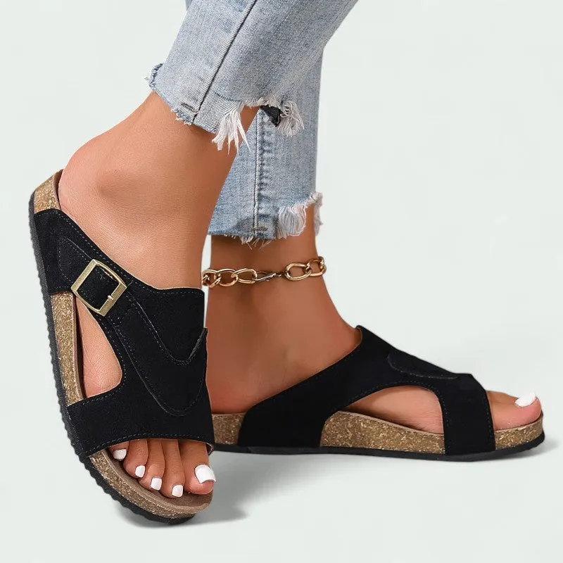 Strazoro | Women's Slip-On Sandals Cork Footbed Adjustable Strap