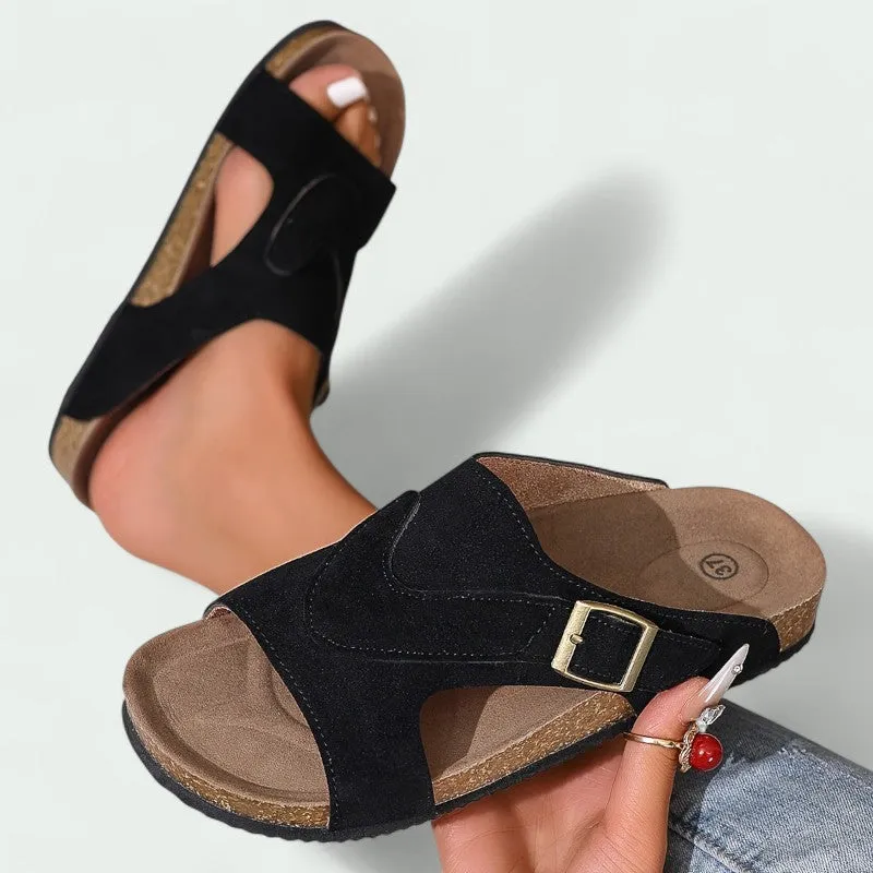Strazoro | Women's Slip-On Sandals Cork Footbed Adjustable Strap