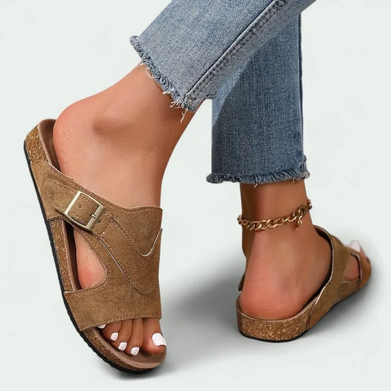 Strazoro | Women's Slip-On Sandals Cork Footbed Adjustable Strap