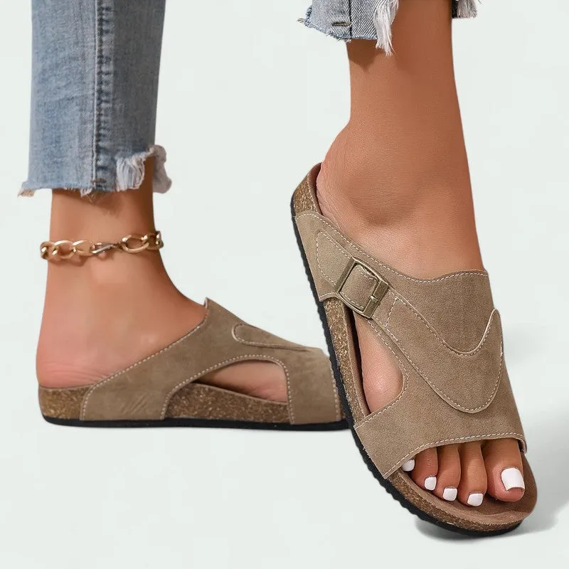Strazoro | Women's Slip-On Sandals Cork Footbed Adjustable Strap