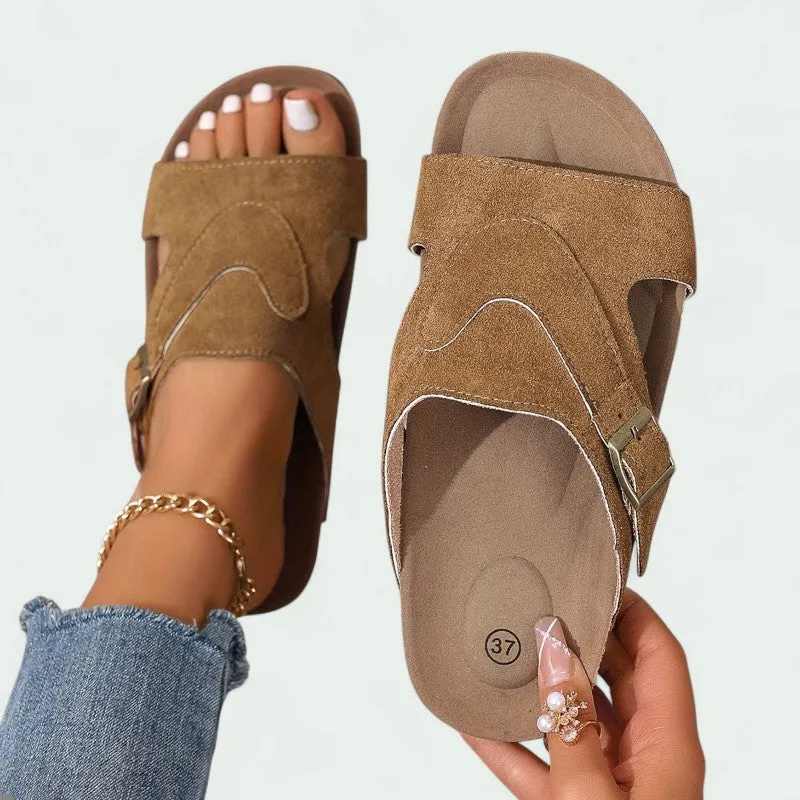 Strazoro | Women's Slip-On Sandals Cork Footbed Adjustable Strap