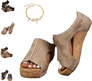 Stud Wedges, Maison Birch Cork Wedges & Platform Slides,With Comfy Platform Orthopedic, Summer Sandals