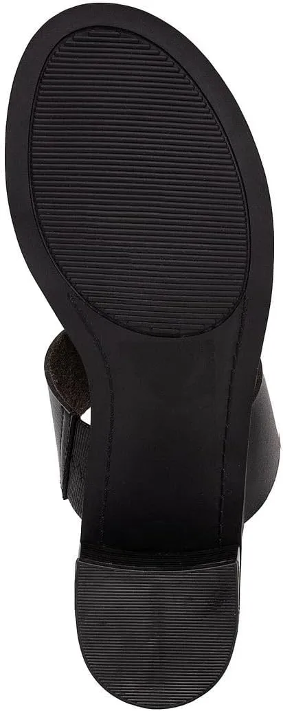 Sugar Women's Heeled Two Band Slide Sandal: Square Open Toe, Low Block Chunky Heels, Slip-On Comfort - Halo