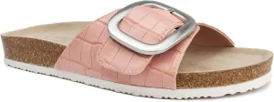 Sugar Womens Slide Sandals - Slip-on Flat Sandals for Women - Open Toe Slipper Sandal with Wide Buckled Vamp Strap