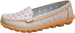 Summer Sandals For Women Leather Flat Sandal Hollow Breathable Flats Shoes Loafers Casual Footwear For Daily Work