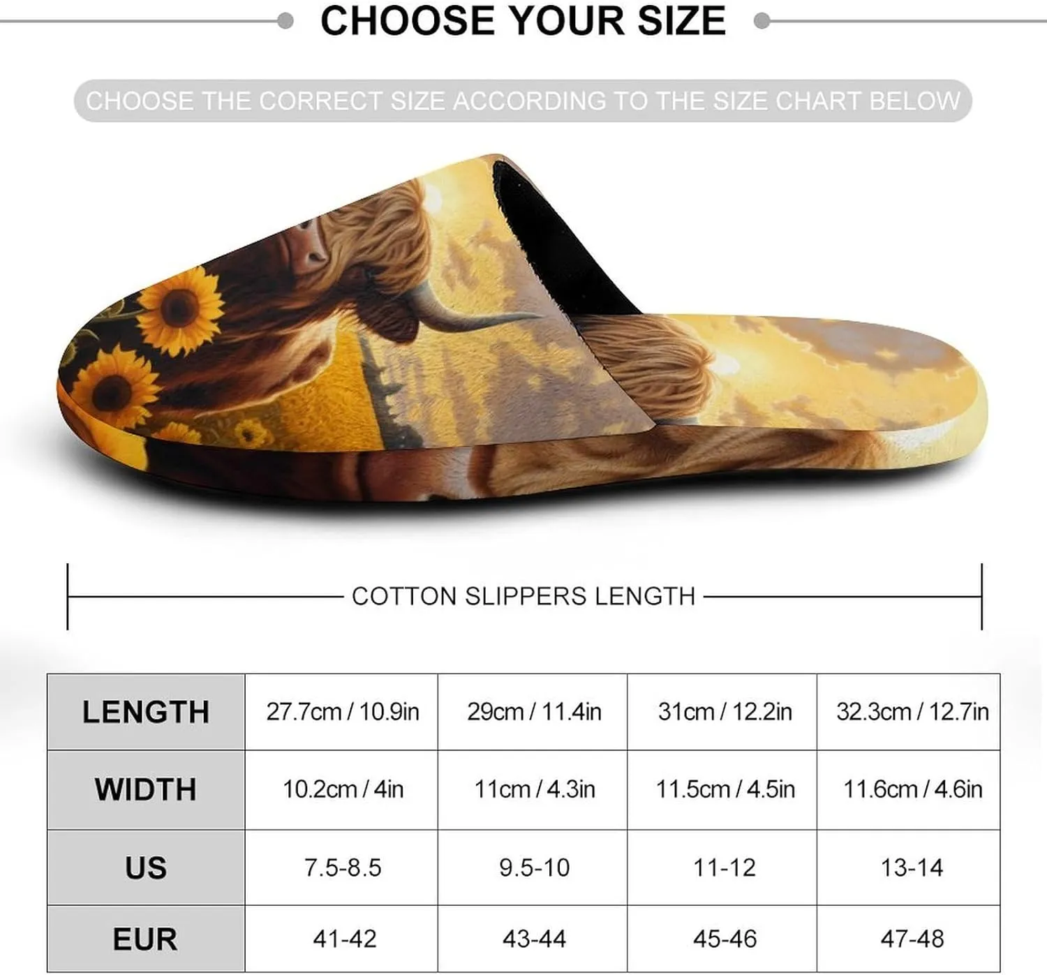 Sunflower Highland Cow Men's Cotton Slippers House Shoes Soft Bedroom Slippers Non-Slip Sole Shoes