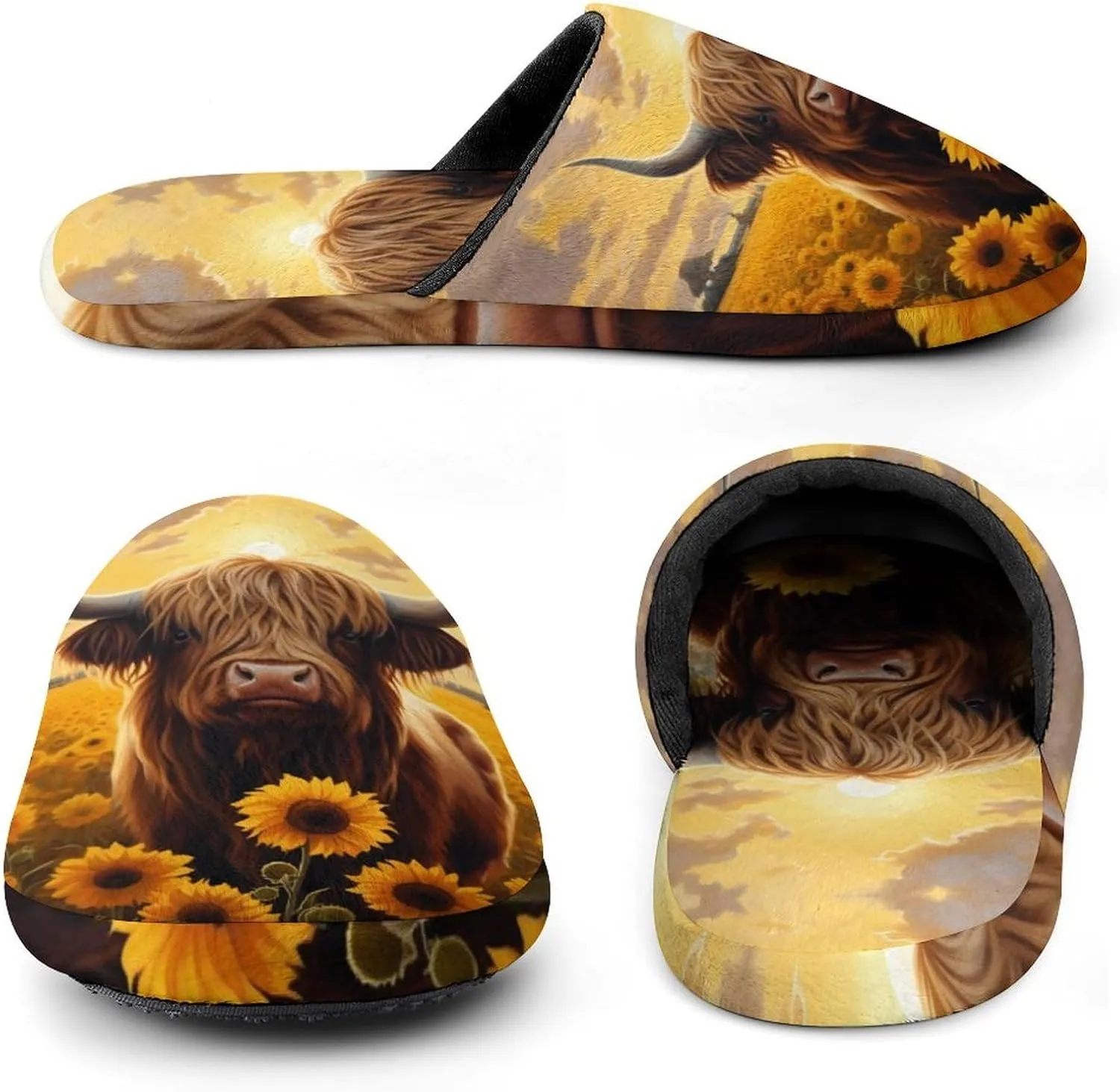 Sunflower Highland Cow Men's Cotton Slippers House Shoes Soft Bedroom Slippers Non-Slip Sole Shoes