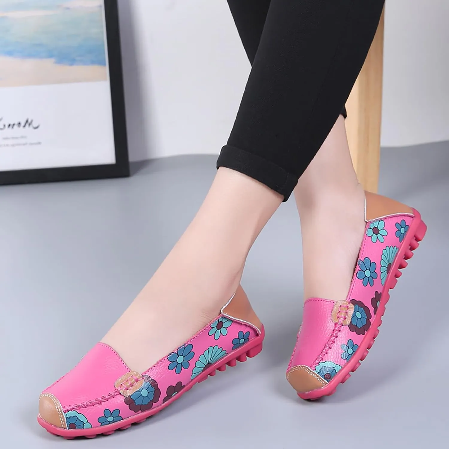 Sunporx Women's Comfortable Loafers Driving Moccasins Shoe Casual Flats Slip on Walking Breathable Non-Slip Office Work Shoe