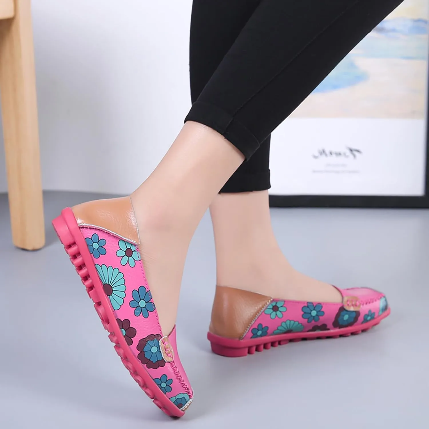 Sunporx Women's Comfortable Loafers Driving Moccasins Shoe Casual Flats Slip on Walking Breathable Non-Slip Office Work Shoe