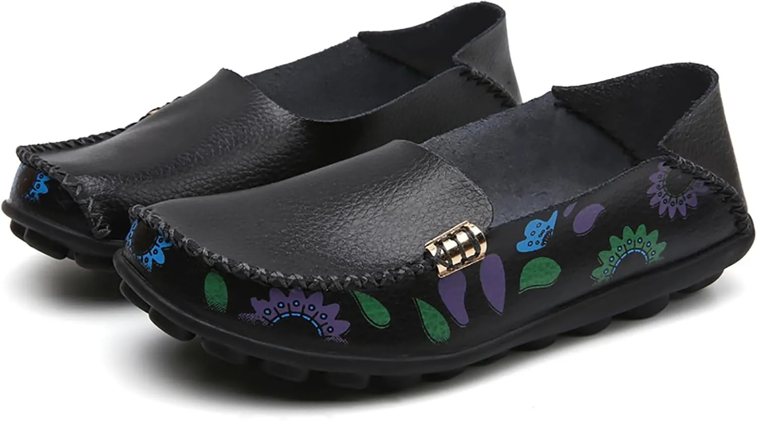 Sunporx Women's Comfortable Loafers Driving Moccasins Shoe Casual Leathers Slip on Round Toe Breathable Walking