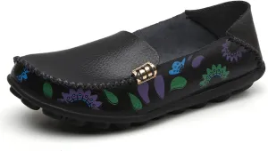 Sunporx Women's Comfortable Loafers Driving Moccasins Shoe Casual Leathers Slip on Round Toe Breathable Walking