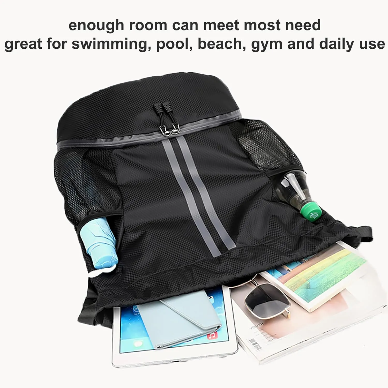 Swim Bag Drawstring Backpack with Wet Pocket Shoe Warehouse String Bag Sackpack for Beach Swimming Pool Gym Sports (Navy)