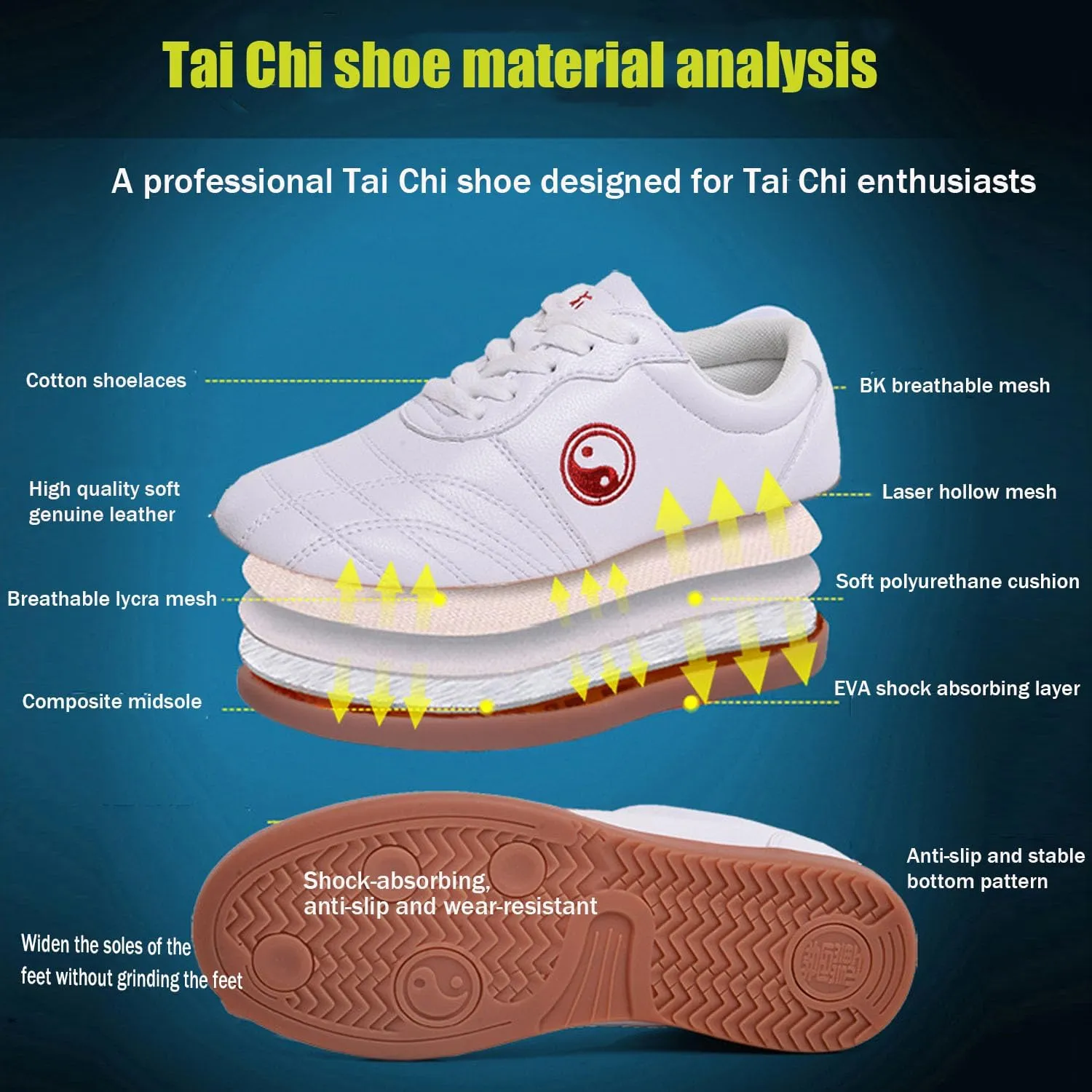 Tai Chi Shoes for Men Non Slip Martial Arts Shoes Women Leather Tai Chi Kung Fu Training Shoes,Taekwondo Shoes,Kung Fu Shoes(Size:38 EU/6 US,Color:White)