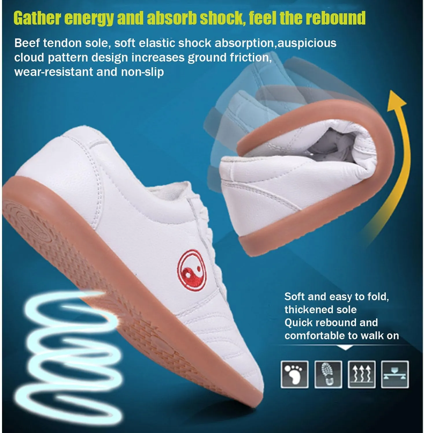 Tai Chi Shoes for Men Non Slip Martial Arts Shoes Women Leather Tai Chi Kung Fu Training Shoes,Taekwondo Shoes,Kung Fu Shoes(Size:38 EU/6 US,Color:White)