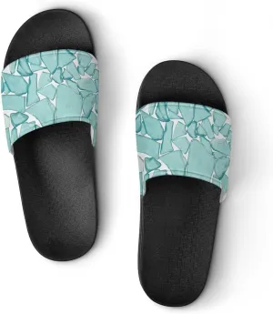 Teal Sea Glass Nautical Print House Slippers for Women Men Shower Slides Bathroom Sandals
