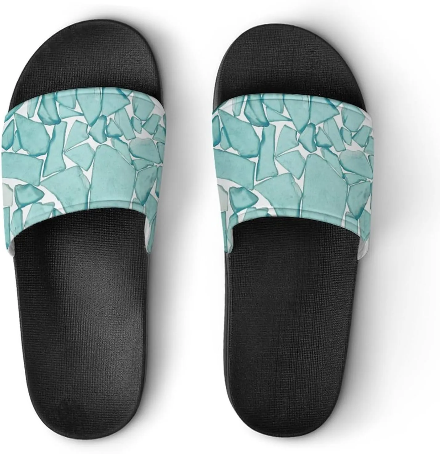 Teal Sea Glass Nautical Print House Slippers for Women Men Shower Slides Bathroom Sandals