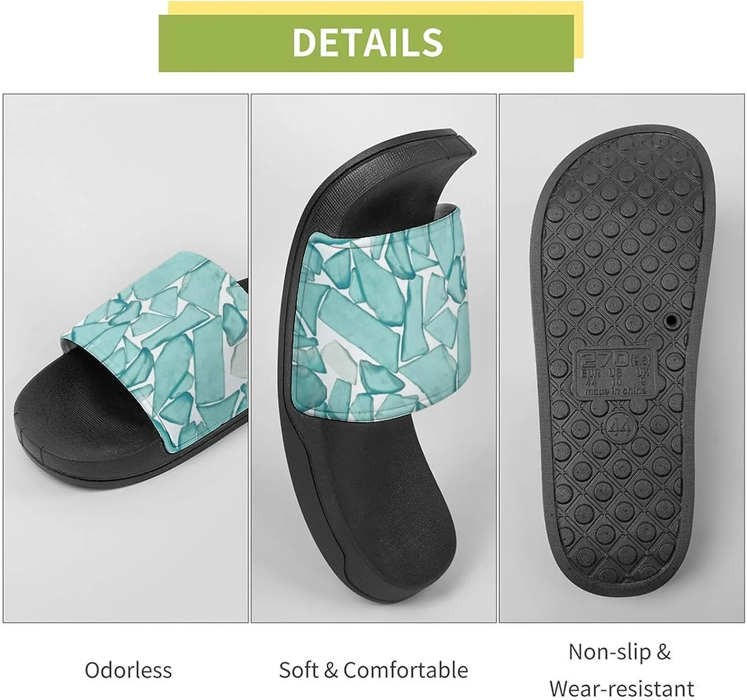 Teal Sea Glass Nautical Print House Slippers for Women Men Shower Slides Bathroom Sandals