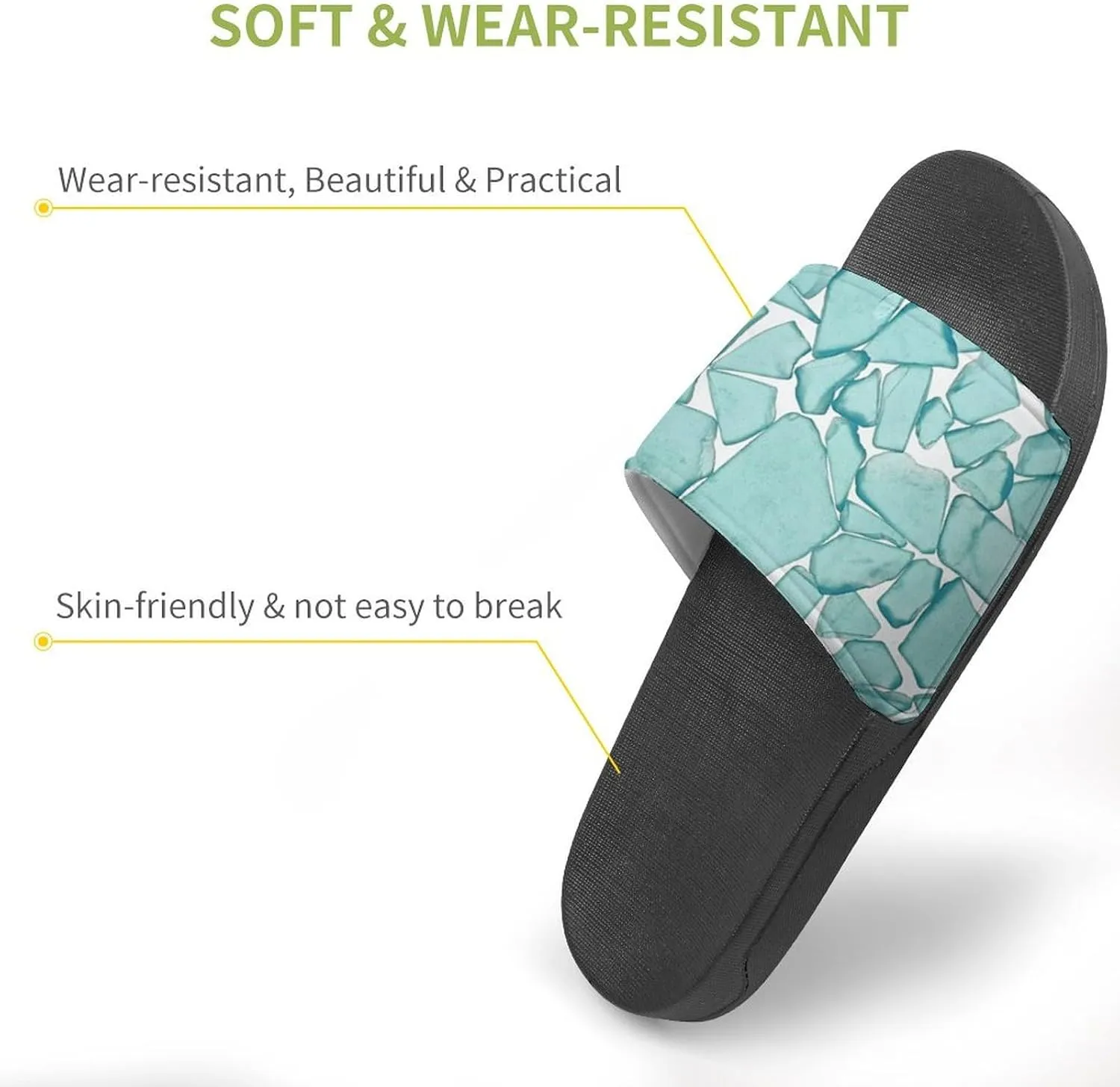 Teal Sea Glass Nautical Print House Slippers for Women Men Shower Slides Bathroom Sandals