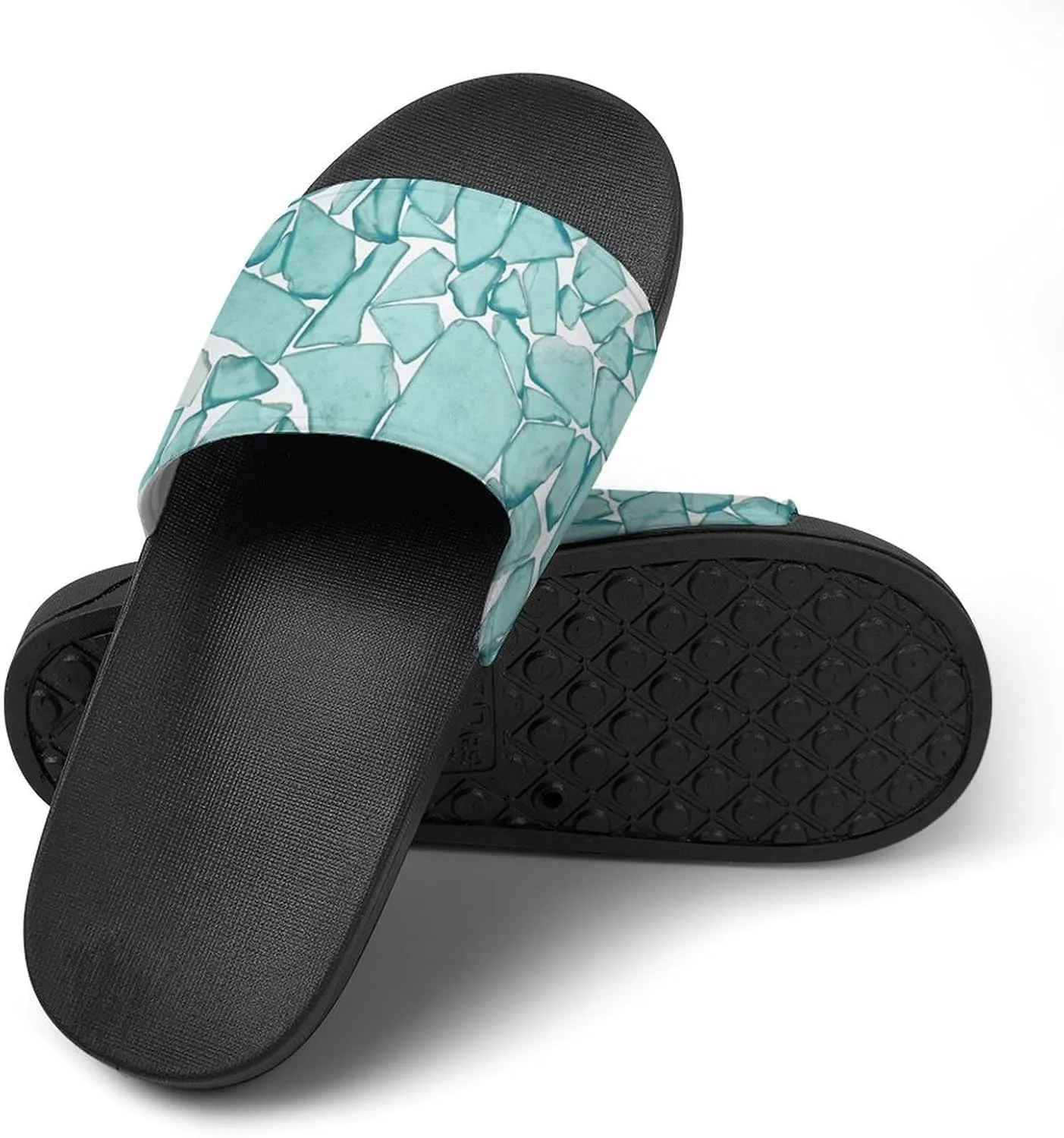 Teal Sea Glass Nautical Print House Slippers for Women Men Shower Slides Bathroom Sandals