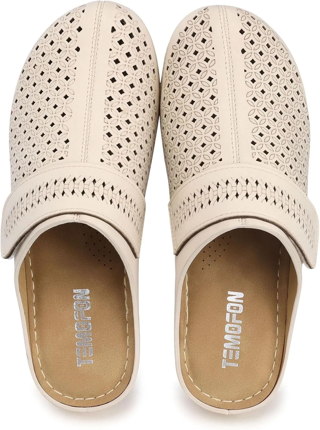 TEMOFON Clogs for Women Mules Shoes: Comfortable Arch Support Closed Toe Sandals Backless Low Wedge Slip on Shoes
