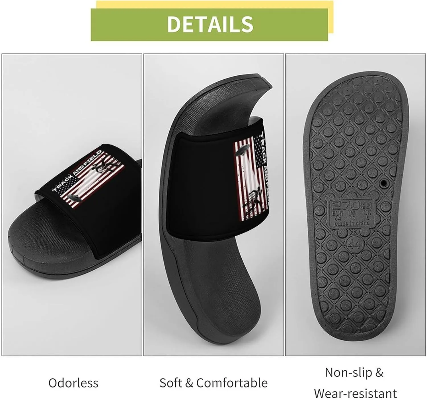 Texture USA Flag Track And Field Slippers Shower Slipper In-Door Slipper Quick Drying Non-Slip Bathroom Pool Woman Man PVC