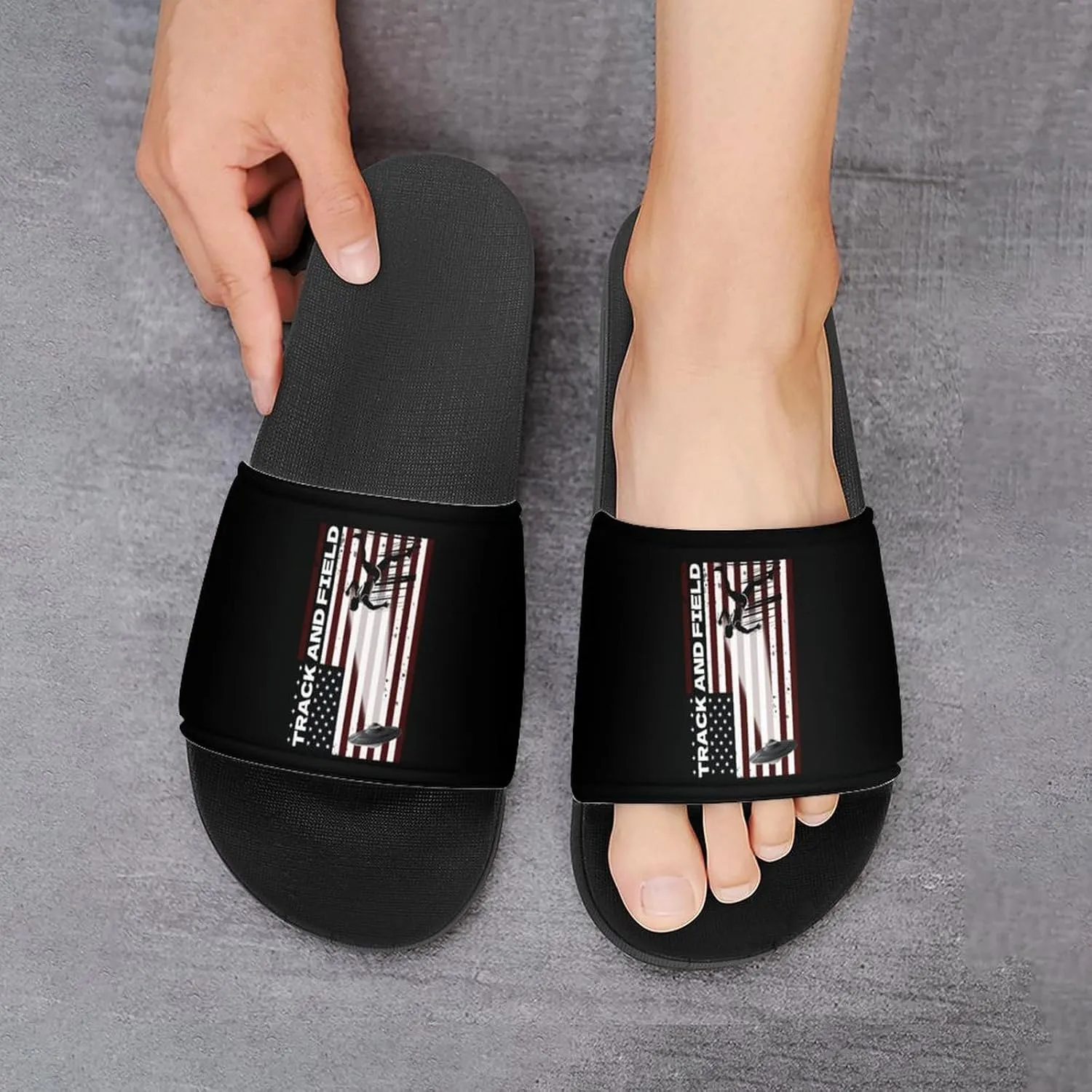 Texture USA Flag Track And Field Slippers Shower Slipper In-Door Slipper Quick Drying Non-Slip Bathroom Pool Woman Man PVC