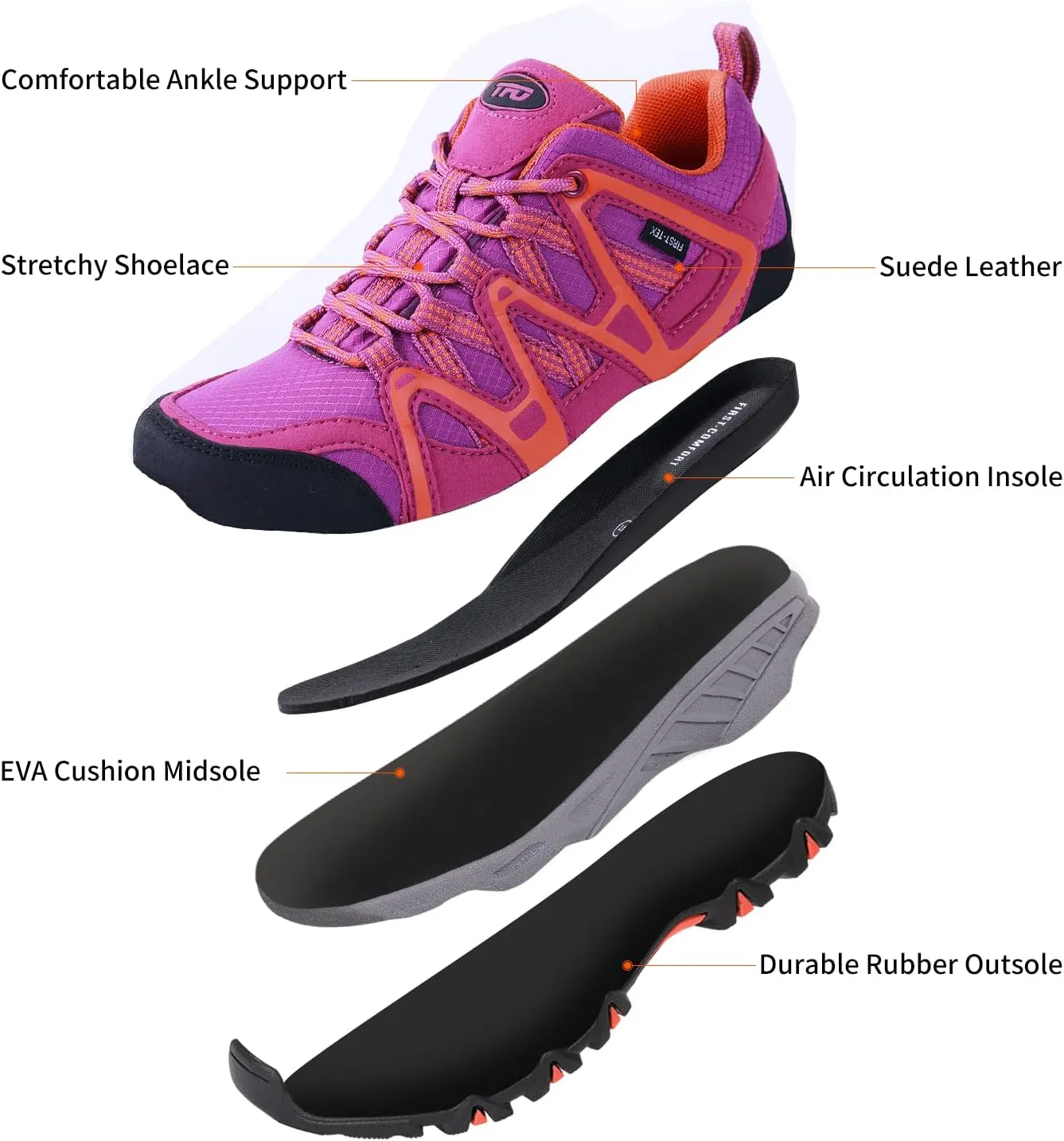 TFO Women's Lightweight Breathable Non-Slip Hiking Running Shoe Athletic Outdoor Walking Trekking Sneaker
