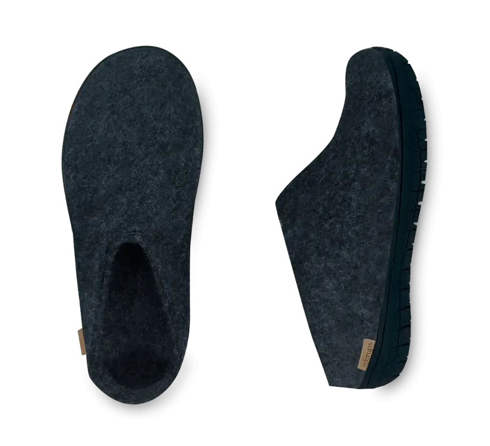 The Black Rubber Slip-on Slipper | Denim