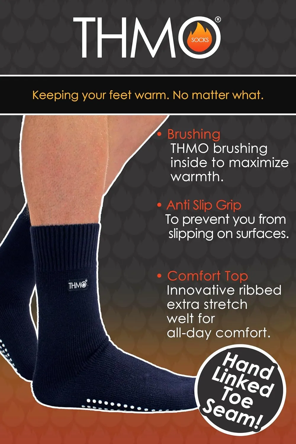 THMO - Mens Indoor Non Skid Winter Fleece Thermal Slipper Socks with Grippers