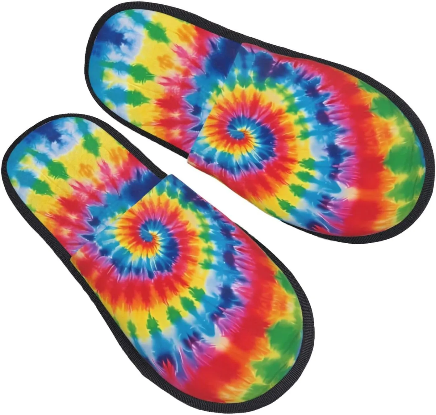 tie dye rainbow Women's Fuzzy Slippers Slip-on Slipper Soft Comfy Bedroom Slippers Non-slip House Shoes Medium