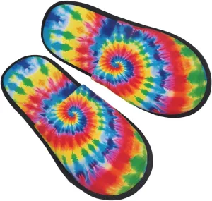 tie dye rainbow Women's Fuzzy Slippers Slip-on Slipper Soft Comfy Bedroom Slippers Non-slip House Shoes Medium