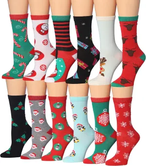 Tipi Toe Women's 12 Pairs Lightweight Colorful Patterned Crew Socks