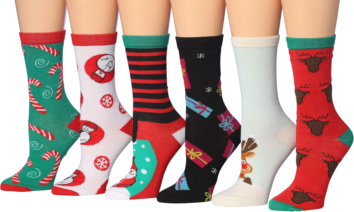 Tipi Toe Women's 12 Pairs Lightweight Colorful Patterned Crew Socks
